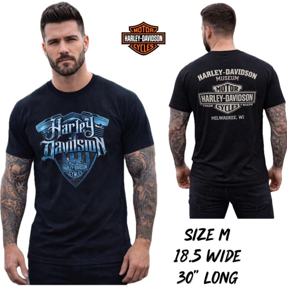 Harley-Davidson Men's Black and Blue Tee
